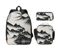 MDATT Mochilas de pintura de paisaje chino con estuche para el almuerzo, bolsa ligera para libros para excursiones de camping, Black, Talla única, Organizador de bolsas