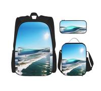 MDATT Mochilas de playa con diseño de ondas de cielo transparente, mochilas de estudio con lonchera y estuche de lona, bolsa de viaje para estudiantes de primaria, Black, Talla única, Juego de mochila