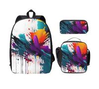 MDATT Mochilas de salpicaduras de pintura con estuche para el almuerzo, bolsa ligera para libros para excursiones de camping, Black, Talla única, Organizador de bolsas