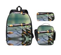 MDATT Mochilas para caña de pescar con estuche para el almuerzo, bolsa ligera para libros para excursiones de camping, Black, Talla única, Organizador de bolsas