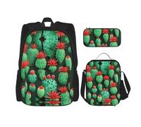 MDATT Muchas mochilas pequeñas de arte de cactus para estudiar con lonchera, estuche de lona, bolsa de viaje para estudiantes de primaria, Black, Talla única, Juego de mochila escolar