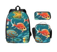 MDATT Ocean Underwater Fish Mochilas con bolsa de almuerzo, estuche para lápices, bolsa de libros ligera para excursiones de camping, Black, Talla única, Organizador de bolsas
