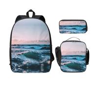 MDATT Ocean Waves - Mochilas con estuche para el almuerzo, bolsa ligera para libros para excursiones de camping, Negro, Talla única