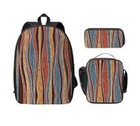 MDATT Paquete versátil de 1 mochila con diseño de rayas coloridas con bolsa de almuerzo, estuche para lápices, equipo de viaje ligero para uso diario, Black, Talla única, Organizador de bolsas