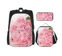 MDATT Pink Rose 3 - Mochila con fiambrera, mochila de anime, mochila escolar, mochila para tres personas, Black, Talla única, Juego de mochila escolar
