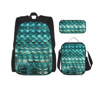 MDATT Psych - Mochila con cita de piña con lonchera y estuche para lápices, de 3 pulgadas, mochilas kawaii con bolsa de almuerzo a juego, Escama de pez verde azulado sirena, Talla única, Mochilas de