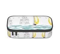 MDATT Quotes Let Your Dreams Set Sail - Estuche escolar para lápices, bolsa para lápices con múltiples ranuras, bonita bolsa portátil para bolígrafos, estuches para la escuela y la oficina, Black