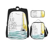 MDATT Quotes Let Your Dreams Set Sail Mochila con fiambrera, mochila de anime, mochila escolar, mochila para tres, Black, Talla única, Juego de mochila escolar