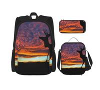 MDATT Red Deer Bull Elk Sunset - Mochila con fiambrera, mochila de anime, mochila escolar, mochila para tres personas, Black, Talla única, Juego de mochila escolar