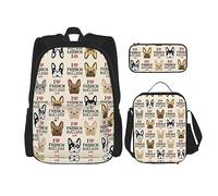 MDATT Sand Dunes - Mochila escolar para niñas, con lonchera y estuche 3 en 1, juego de bolsas escolares, Perro francés, Talla única