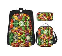 MDATT Sand Dunes - Mochila escolar para niñas, con lonchera y estuche 3 en 1, juego de bolsas escolares, Frutas y verduras frescas, Talla única