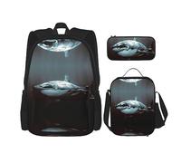 MDATT Sand Dunes - Mochila escolar para niñas, con lonchera y estuche 3 en 1, juego de bolsas escolares, Patrón de tiburón blanco, Talla única