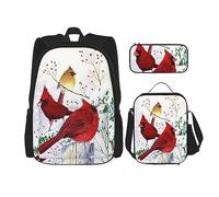 MDATT Sand Dunes - Mochila escolar para niñas, con lonchera y estuche 3 en 1, juego de bolsas escolares, Pájaros rojos, Talla única