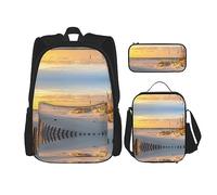 MDATT Sand Dunes - Mochila escolar para niñas, con lonchera y estuche 3 en 1, juego de bolsas escolares, Dunas de arena, Talla única
