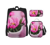 MDATT Spring is in The Air Mochilas de estudio con lonchera y estuche, bolsa de viaje de lona para estudiantes de primaria, Black, Talla única, Juego de mochila escolar