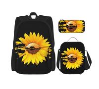 MDATT Sunflowers at Sunrise - Mochila con fiambrera, mochila de anime, mochila escolar, mochila para tres personas, Black, Talla única, Juego de mochila escolar