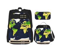 MDATT Three Birds - Mochila con lonchera y estuche de lápices de 3 pulgadas, mochilas Kawaii con bolsa de almuerzo a juego, mapamundi, Talla única, Mochilas daypack