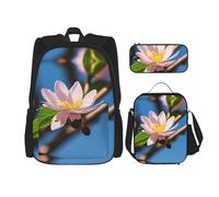 MDATT Three Birds - Mochila con lonchera y estuche de lápices de 3 pulgadas, mochilas Kawaii con bolsa de almuerzo a juego, Flor de almendro rosa, Talla única, Mochilas daypack