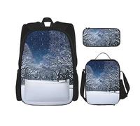 MDATT Winter Old Cable - Mochila con caja de almuerzo y estuche para lápices, mochilas Kawaii con bolsa de almuerzo a juego, Nieve de invierno cayendo en el parque, Talla única, Mochilas daypack