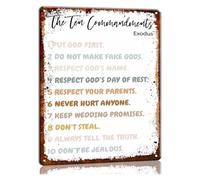 MDBJTCYZN 10 Commandments Metal Wall-Art Biblical Laws for Young Believers Simple Clear Text Design Vintage Tin Sign for Classroom Sunday School Nursery 8 X 12 inch