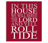 MDBJTCYZN Alabama Fan Wall-Art In This House We Yell Roll Tide Crimson Football Decor Ultimate Sports Gift for Men Dad(Framed,12x18inch(30x45cm))