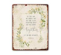 MDBJTCYZN Bible Marriage Proverb Metal Tin Sign No Longer Two But One Vintage Religious Wall-Art Decor for Home Couple 8 X 12 inch