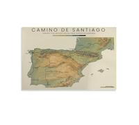 MDBJTCYZN Camino de Santiago Pilgrimage Map Print with Main Routes and Historical Points Home Office Art(Framed,16x24inch(40x60cm))