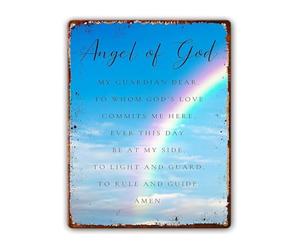 MDBJTCYZN Child Sacred Attendant Plea Distressed Metal Sign For Cradle Side Mobile Above Wall Decoration Newborn Gift 8 X 12 inch