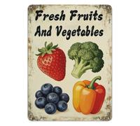 MDBJTCYZN Classic Metal Tin Sign Fresh Fruits And Vegetables Farmers Market Wall-Art Retro Produce Decor Plaque for Home Kitchen Dining Room 8 X 12 inch