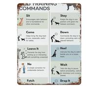 MDBJTCYZN Dog Training Hand Signals Chart Obedience Commands Guide Vintage Metal Tin Sign Pet Trainer Resource Wall Decor 8 X 12 inch