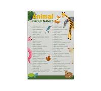 MDBJTCYZN Educational Wall-Art Animal Group Names and Collective Nouns Chart Poster for Home Library School Room(Framed,16x24inch(40x60cm))
