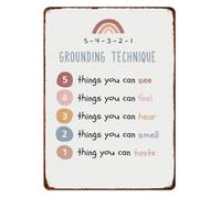 MDBJTCYZN Five Four Three Two One Grounding Metal Tin Sign Anxiety Mindfulness Coping Strategy Mental Health Wall Decor 8 X 12 inch