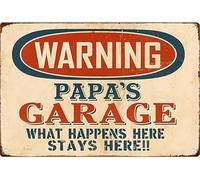 MDBJTCYZN Funny Garage Rule Metal Sign What Happens In Papas Stays Here Wall-Art for Workshop Tool Shed 8 X 12 in