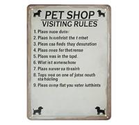 MDBJTCYZN Funny Metal Tin Sign Pet Shop Visiting Rules Humorous Vintage Wall Decor for Lovers Dog Cat Owners Man Cave Bar 8 X 12 Inch
