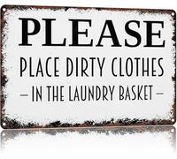 MDBJTCYZN Funny Vintage Tin Sign Dirty Clothes Belong Here Humorous Metal Wall Decor for Laundry Room Bathroom Bedroom Home Decoration 8 X 12 inch