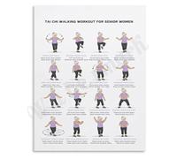 MDBJTCYZN Gentle Exercise Poster Tai Chi Walking for Women Low Impact Workout Chart Senior Fitness Wall-Art Home Decor(Framed,16x24inch(40x60cm))