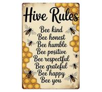 MDBJTCYZN Hive Rules Vintage Tin Signs for Home Wall Decor Funny Bee Themed Quote Poster for Living Room Bedroom Kitchen Bathroom Garden Farmhouse 8 X 12 inch