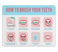 MDBJTCYZN How to Properly Brush Your Teeth Metal Tin Sign Hygiene Visual Guide Wall Decor for Bathroom Mirror Area Sink Gift 8 X 12 inch