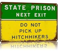 MDBJTCYZN Humorous Road Sign State Prison Next Exit Vintage Metal Tin Plaque for Man Cave Wall-Art 8 X 12 in