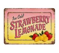 MDBJTCYZN Ice Cold Strawberry Lemonade Retro Metal Sign Vintage Fruit Illustration Tin Wall Decor for Kitchen Bar Cafe Farmhouse Style 8 X 12 inch