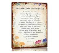 MDBJTCYZN Inspirational Metal Sign Learn What They Live Poem for Parents Wall-Art Family Quote Decor Bedroom Bathroom Home 8 X 12 inch