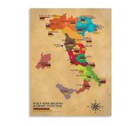 MDBJTCYZN Italian Grapes and Regions Map Poster Wine Wall-Art Print for Home Cellar Decor(Framed,16x24inch(40x60cm))