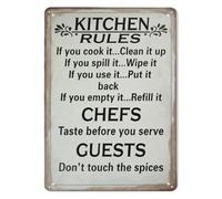 MDBJTCYZN Kitchen Rules Metal Tin Sign Vintage Retro Wall-Art for Restaurant Home Culinary Studio Funny Decorative Plaque 8 X 12 Inch