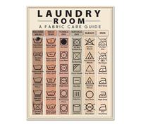 MDBJTCYZN Laundry and Clothing Care Symbols Chart Easy Read Reference Guide Poster for Washing Drying Ironing Home Wall-Art 8 X 12 in