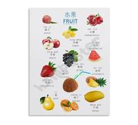 MDBJTCYZN Learn Chinese Poster Bilingual Fruits with Names Educational Wall-Art for Preschool Classroom Playroom Decor(Framed,12x18inch(30x45cm))