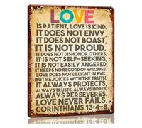 MDBJTCYZN Love Is Patient Is Kind Metal Tin Sign 1 Corinthians 13 4-8 Wall Decor Rustic Scripture Design for Home Living Room 8 X 12 inch