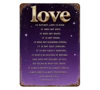 MDBJTCYZN Love is Patient is Kind Metal Tin Sign Scripture Wall-Art Vintage Inspirational Plaque for Home Bedroom 8 X 12 Inch