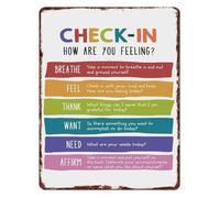 MDBJTCYZN Mindfulness Check In Metal Sign Emotional Health Daily Self Care Aluminum Art for Classroom Office Home Wall Decor 8 X 12 inch