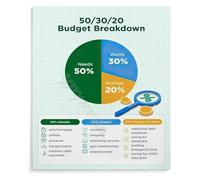 MDBJTCYZN Money Management Chart 50 30 20 Rule Budget Poster Canvas Wall-Art for Home Office(Framed,16x24inch(40x60cm))