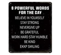 MDBJTCYZN Motivational Metal Sign Inspirational Wall Decor 8 Powerful Words for Daily Motivation Living Room Bedroom Teen Boys Classroom Home Office X 12 in